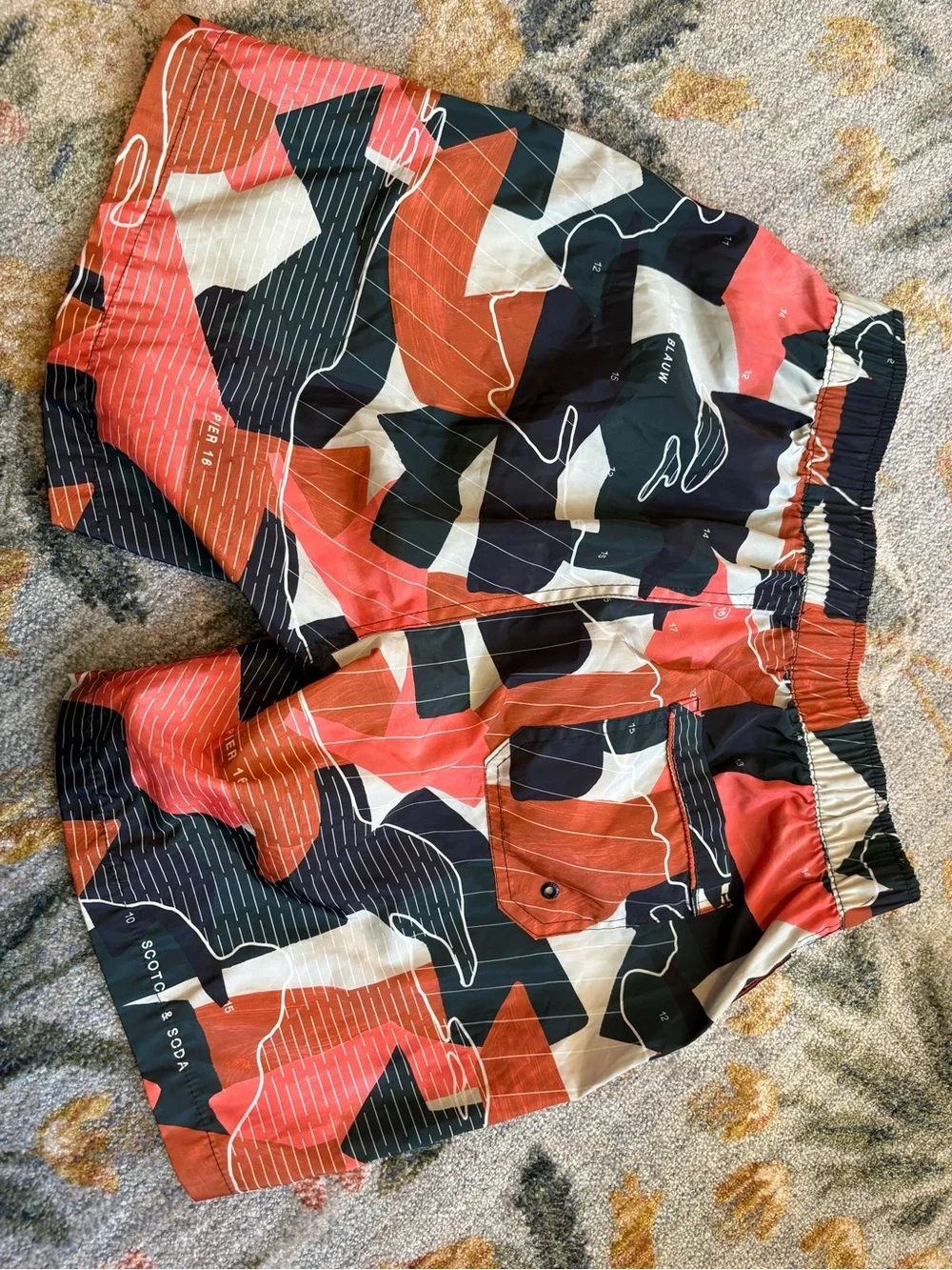 Scotch & Soda Mens Tropical Abstract Map Print Swim Shorts Multicolor Medium